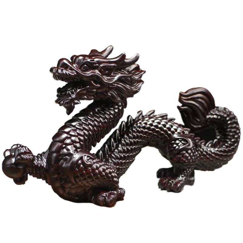 Adorno de dragón de madera maciza, adornos tallados en madera, decoración del hogar, estatua de dragón del zodiaco de estilo chino, animales simulados, 1 ud.