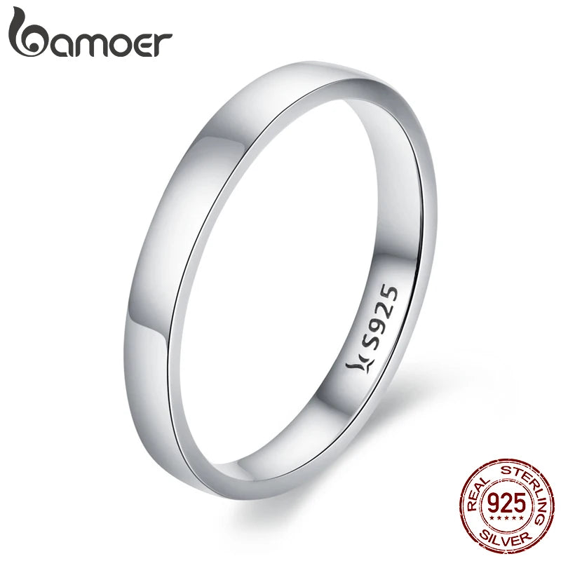 BAMOER, anillo de boda de Plata de Ley 925 de alta calidad, anillo redondo clásico para dedo, joyería de compromiso de boda para mujer, regalo SCR343