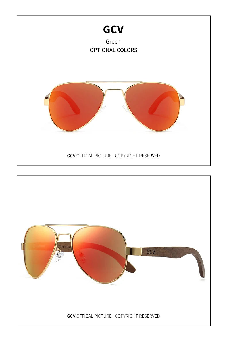 GCV-gafas de sol polarizadas hechas a mano para hombre, lentes de piloto de madera, protección UV400, espejo, nogal, G369, novedad de 2022