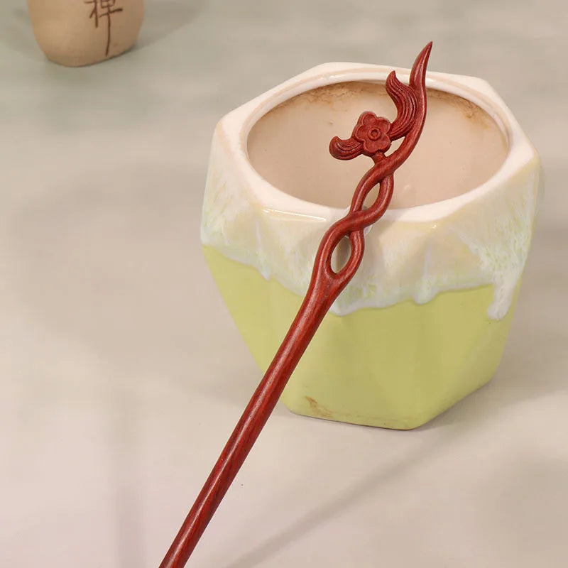 Horquilla de sándalo Retro nuevo Cheongsam chino, tocado de pelo Pan, horquilla de madera bonita de estilo antiguo de alta calidad