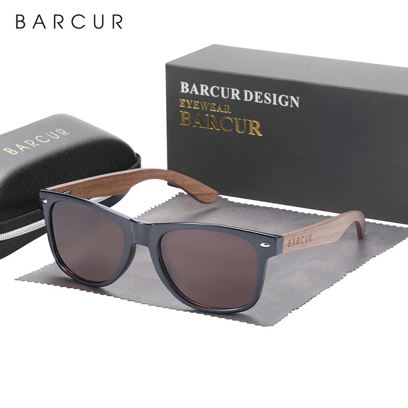 Gafas de Sol de madera natural BARCUR, gafas de sol polarizadas para hombre, gafas de sol de nogal negro, protección UV400