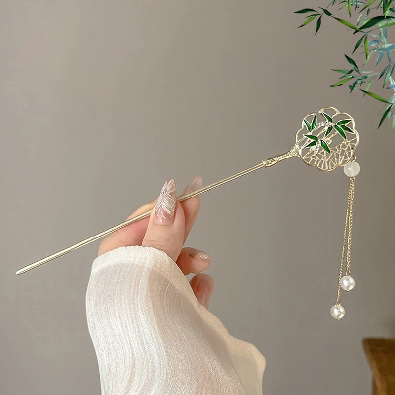 Horquilla para el pelo de estilo chino elegante, horquilla con borla para moño, diseño Floral tradicional, joyería para mujer, accesorios para el cabello