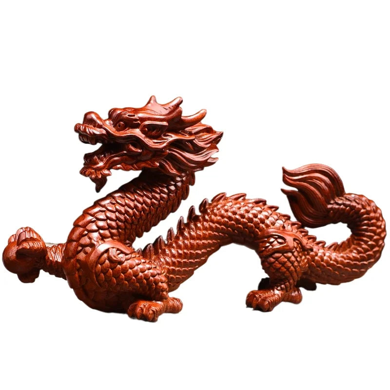 Adorno de dragón de madera maciza, adornos tallados en madera, decoración del hogar, estatua de dragón del zodiaco de estilo chino, animales simulados, 1 ud.