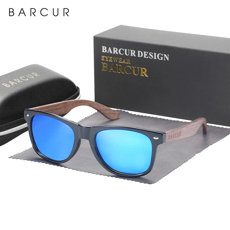 Gafas de Sol de madera natural BARCUR, gafas de sol polarizadas para hombre, gafas de sol de nogal negro, protección UV400
