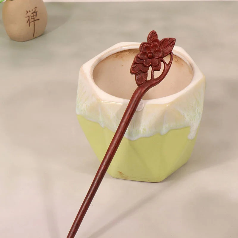 Horquilla de sándalo Retro nuevo Cheongsam chino, tocado de pelo Pan, horquilla de madera bonita de estilo antiguo de alta calidad