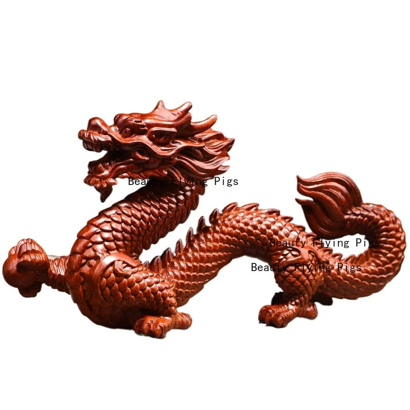 Adorno de dragón de madera maciza, adornos tallados en madera, decoración del hogar, estatua de dragón del zodiaco de estilo chino, animales simulados, 1 ud.