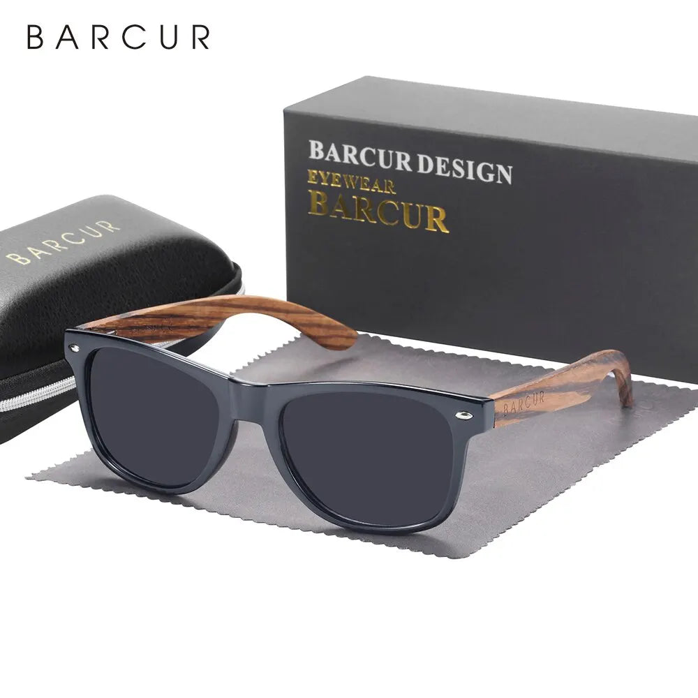 Gafas de Sol de madera natural BARCUR, gafas de sol polarizadas para hombre, gafas de sol de nogal negro, protección UV400