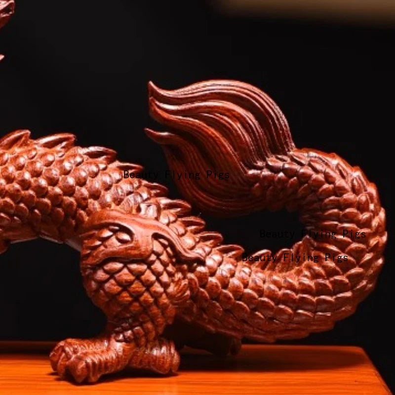 Adorno de dragón de madera maciza, adornos tallados en madera, decoración del hogar, estatua de dragón del zodiaco de estilo chino, animales simulados, 1 ud.