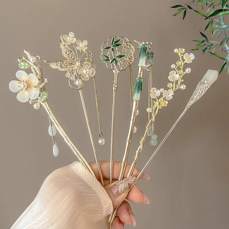 Horquilla para el pelo de estilo chino elegante, horquilla con borla para moño, diseño Floral tradicional, joyería para mujer, accesorios para el cabello