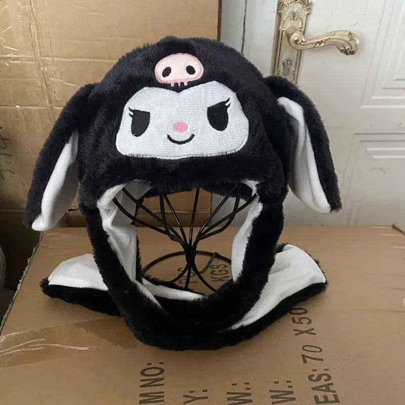 Nuevo gorro de felpa suave de invierno, kawaii, Sanrio, Hello Kitty, Melody, Cinnamoroll, Kuromi, gorro con orejas móviles, lindo gorro de anime, cálido, de juguete, para niñas, regalos.