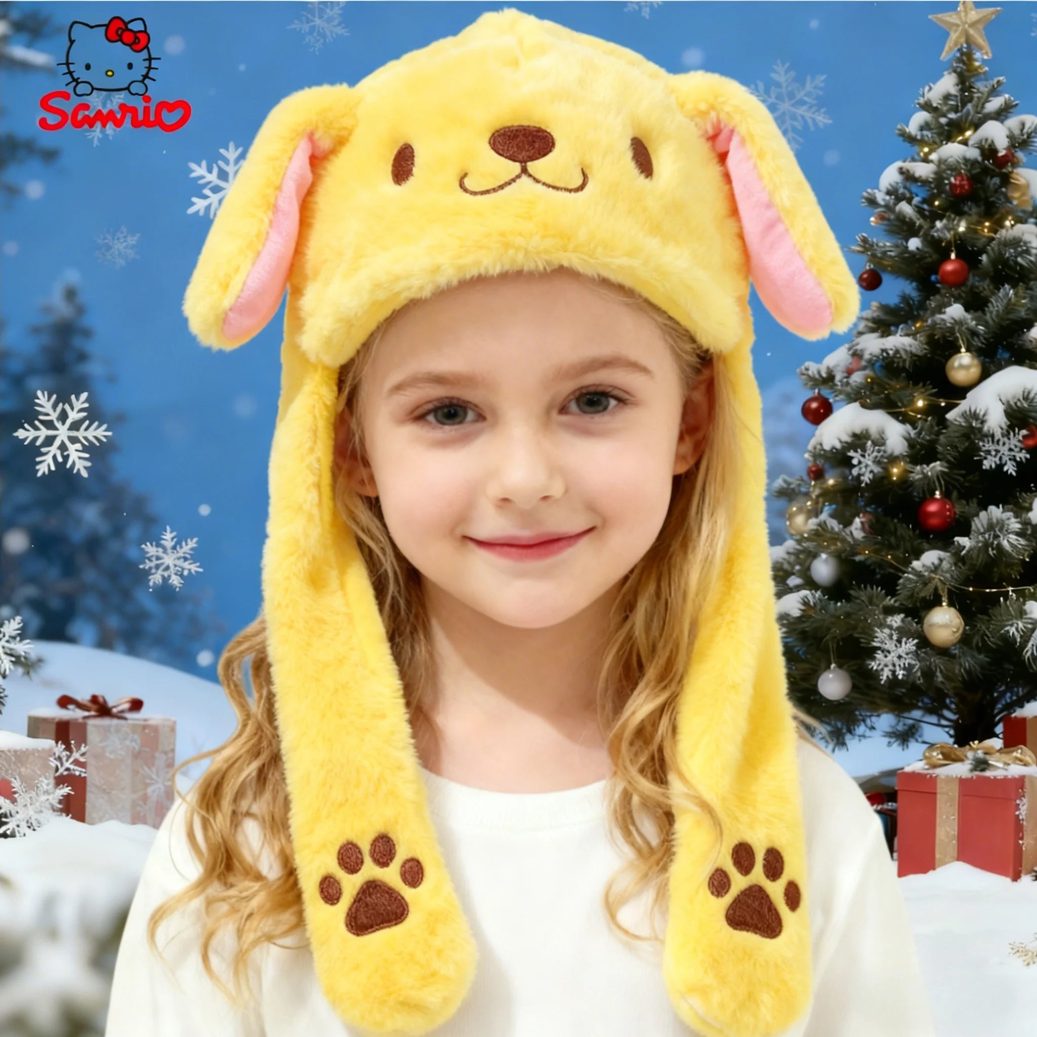 Nuevo gorro de felpa suave de invierno, kawaii, Sanrio, Hello Kitty, Melody, Cinnamoroll, Kuromi, gorro con orejas móviles, lindo gorro de anime, cálido, de juguete, para niñas, regalos.
