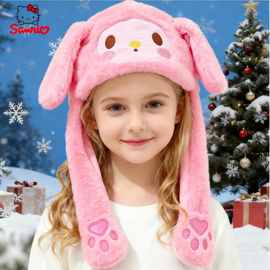 Nuevo gorro de felpa suave de invierno, kawaii, Sanrio, Hello Kitty, Melody, Cinnamoroll, Kuromi, gorro con orejas móviles, lindo gorro de anime, cálido, de juguete, para niñas, regalos.