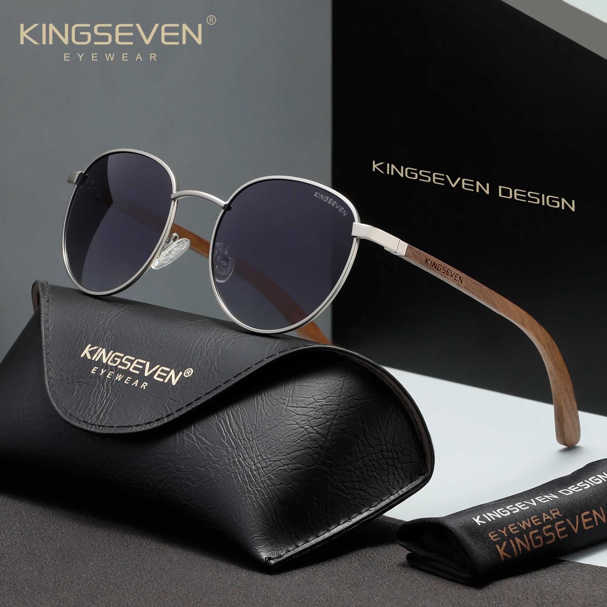 Gafas de Sol Retro de Madera KINGSEVEN, Polarizadas, para Hombre y Mujer, Gafas de Moda con Protección UV400, para Conducir al Aire Libre, de Nogal, de Lujo, con Montura Redonda