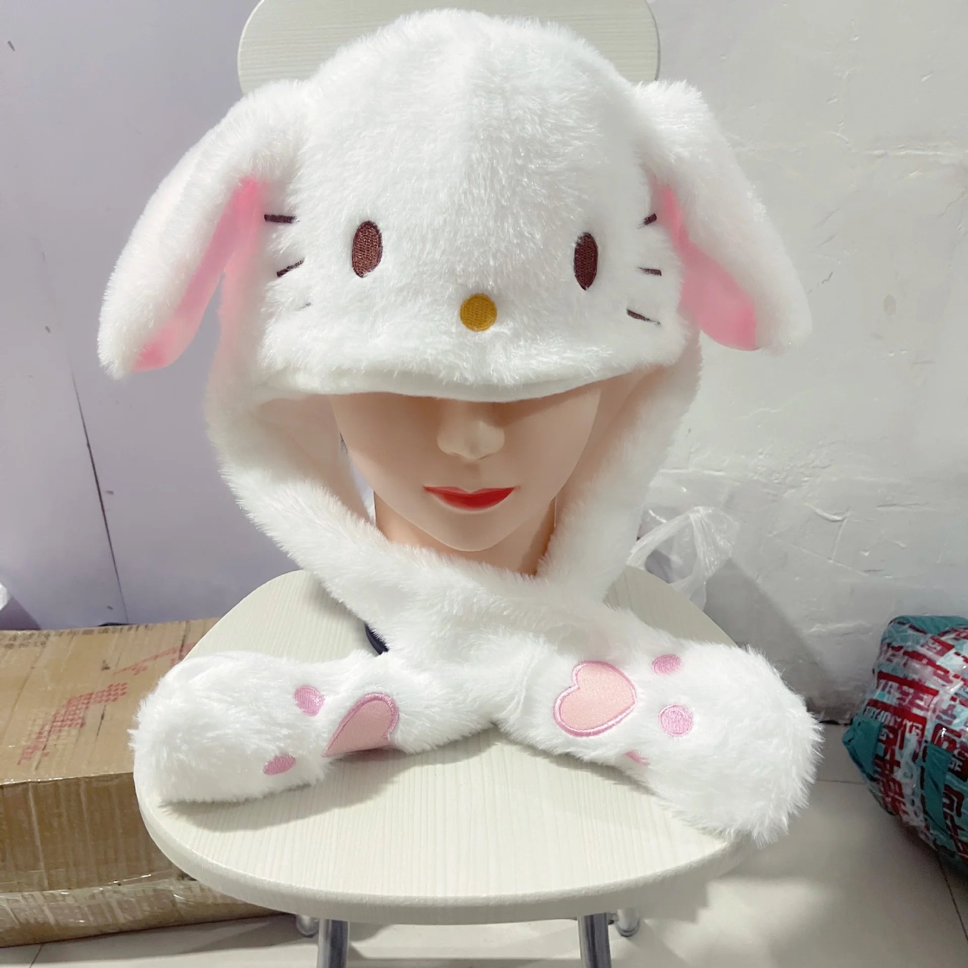 Nuevo gorro de felpa suave de invierno, kawaii, Sanrio, Hello Kitty, Melody, Cinnamoroll, Kuromi, gorro con orejas móviles, lindo gorro de anime, cálido, de juguete, para niñas, regalos.