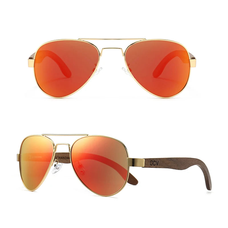 GCV-gafas de sol polarizadas hechas a mano para hombre, lentes de piloto de madera, protección UV400, espejo, nogal, G369, novedad de 2022
