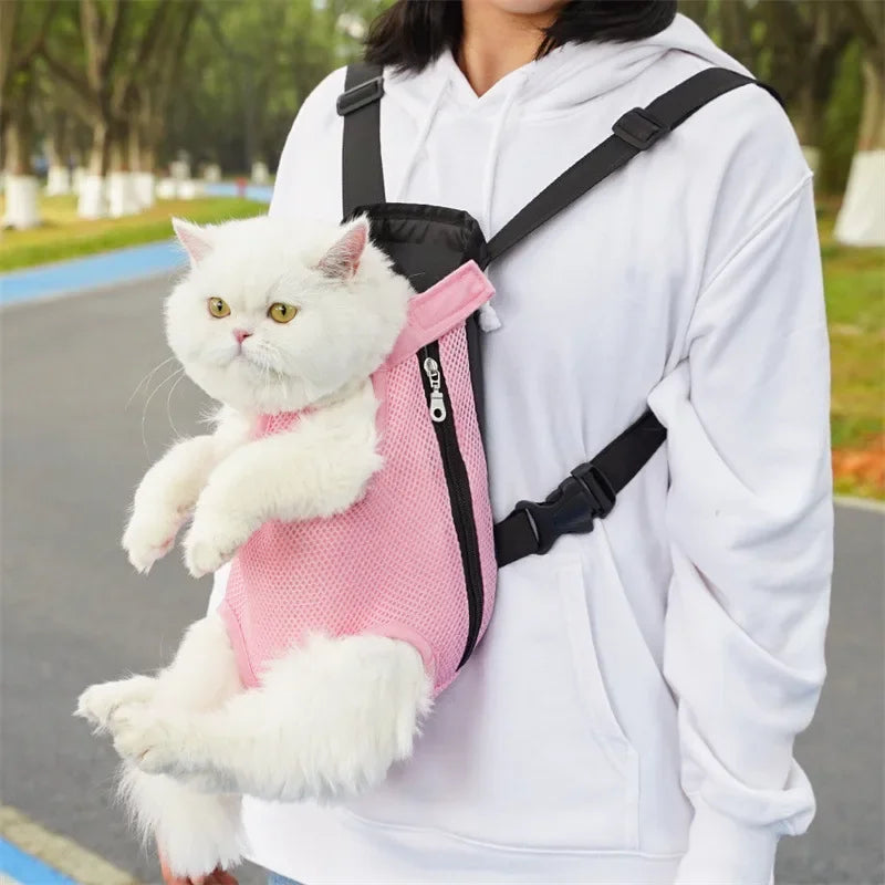 Mochila para mascotas, bolso de hombro doble portátil para gatos, bolsa transportadora para perros de viaje al aire libre, bolsa frontal para perros, mochila de malla