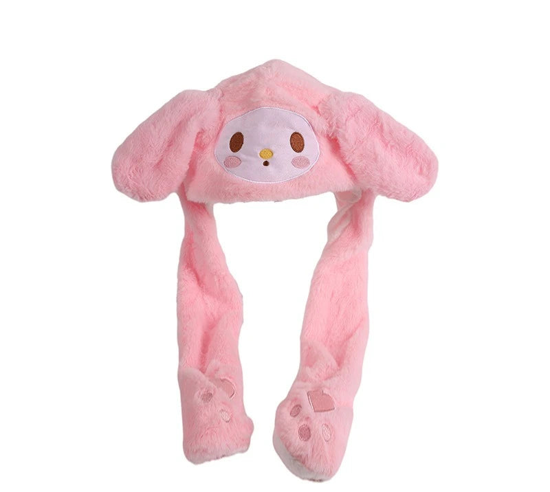 Nuevo gorro de felpa suave de invierno, kawaii, Sanrio, Hello Kitty, Melody, Cinnamoroll, Kuromi, gorro con orejas móviles, lindo gorro de anime, cálido, de juguete, para niñas, regalos.
