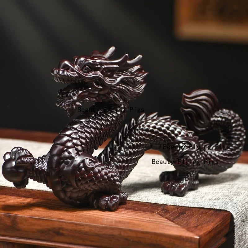 Adorno de dragón de madera maciza, adornos tallados en madera, decoración del hogar, estatua de dragón del zodiaco de estilo chino, animales simulados, 1 ud.