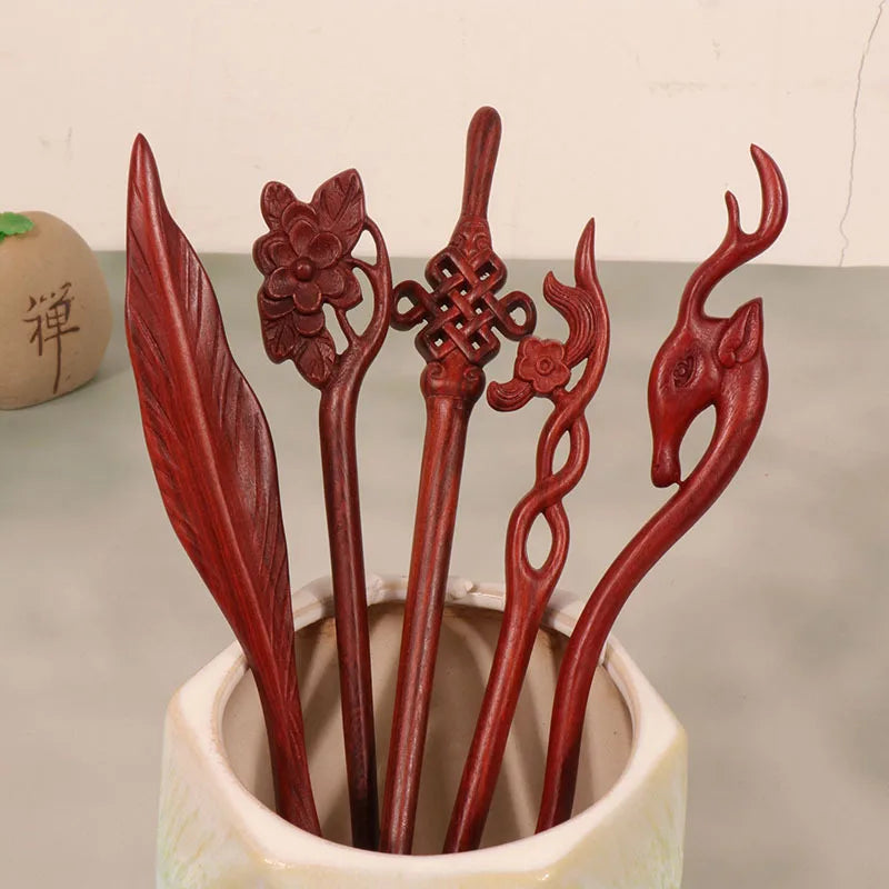 Horquilla de sándalo Retro nuevo Cheongsam chino, tocado de pelo Pan, horquilla de madera bonita de estilo antiguo de alta calidad