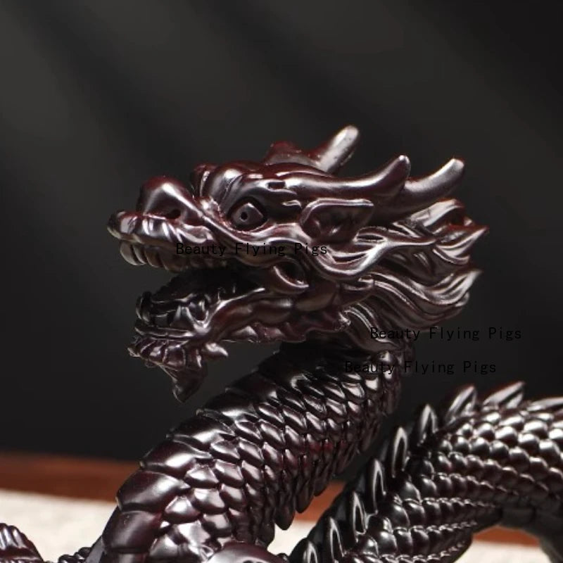 Adorno de dragón de madera maciza, adornos tallados en madera, decoración del hogar, estatua de dragón del zodiaco de estilo chino, animales simulados, 1 ud.