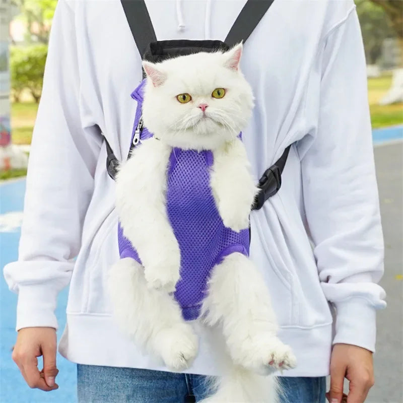 Mochila para mascotas, bolso de hombro doble portátil para gatos, bolsa transportadora para perros de viaje al aire libre, bolsa frontal para perros, mochila de malla