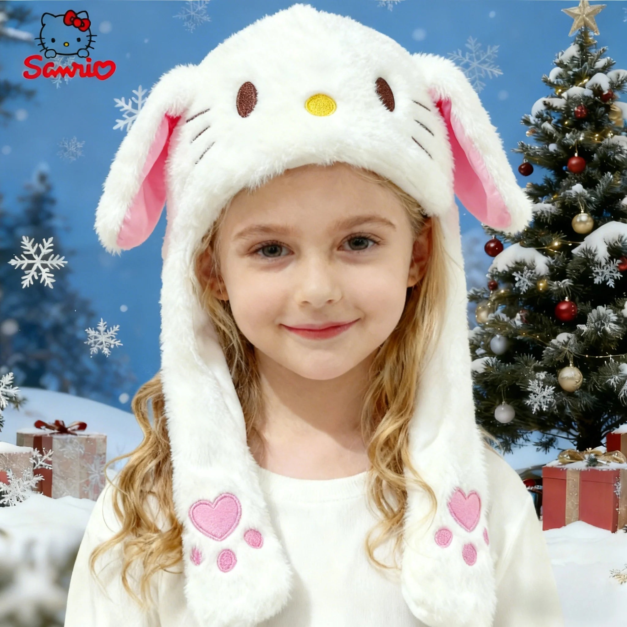 Nuevo gorro de felpa suave de invierno, kawaii, Sanrio, Hello Kitty, Melody, Cinnamoroll, Kuromi, gorro con orejas móviles, lindo gorro de anime, cálido, de juguete, para niñas, regalos.