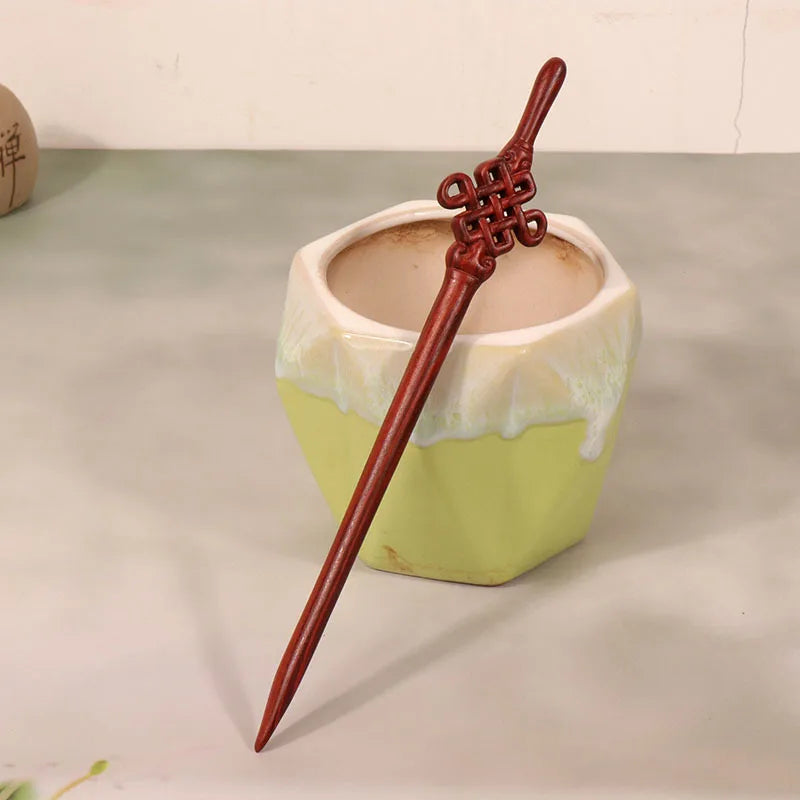 Horquilla de sándalo Retro nuevo Cheongsam chino, tocado de pelo Pan, horquilla de madera bonita de estilo antiguo de alta calidad